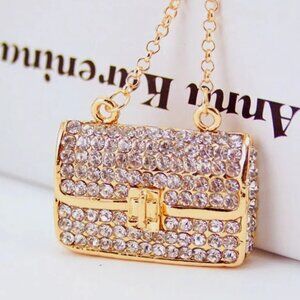 OVERSIZE HANDBAG ON A CHAIN KEYRING BAG ORNAMENT WITH RHINESTONES ALL OVER IT